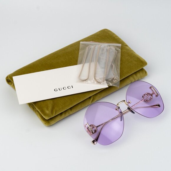Gucci Women Sunglasses Gold Chain Violet Round GG1203S 001 NEW AUTHENTIC main image 8